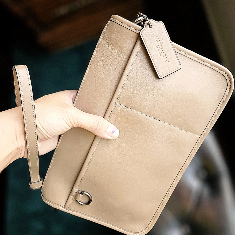 Coach Tan Leather Messenger Wristlet